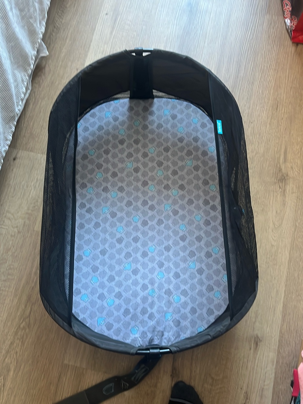 Portable Baby Bassinet with Black Mesh Canopy